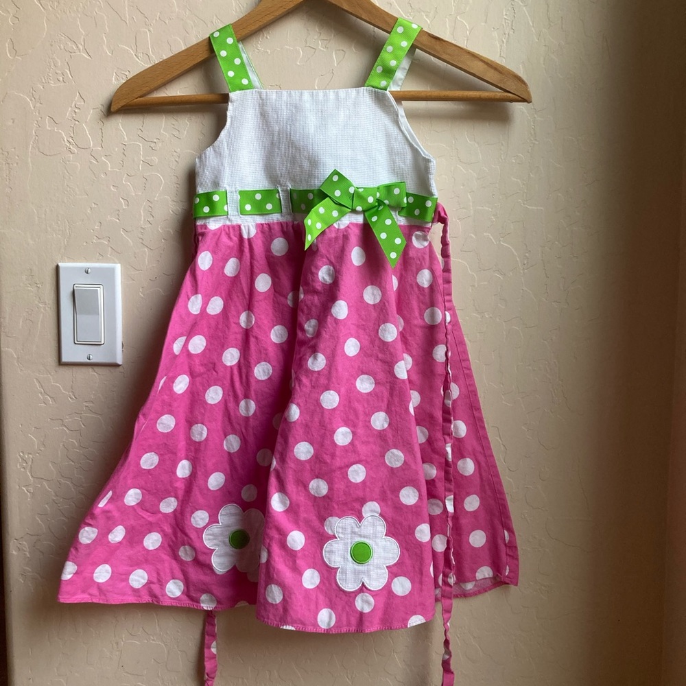 Girls pink and green polka dot dress